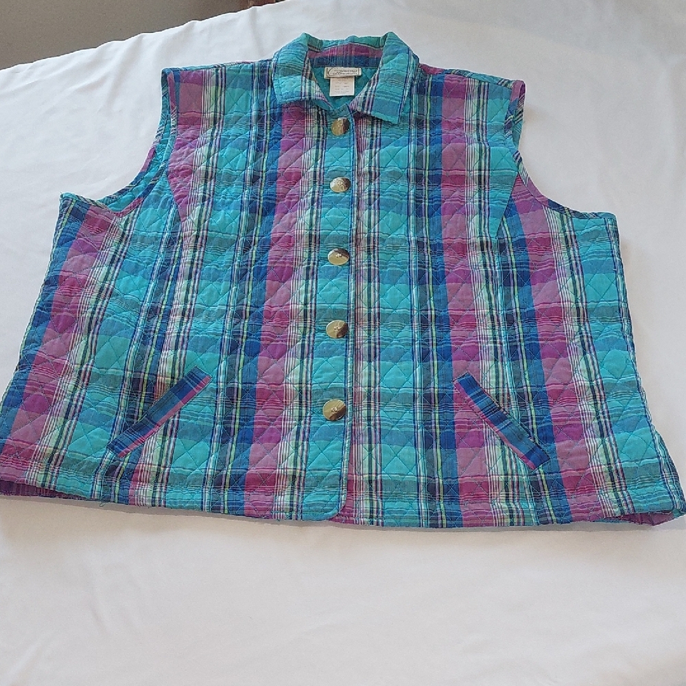 Company Collection Blue,Pink and Green Plaid Vest. Size XL